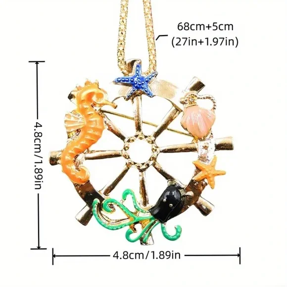 Betsey‎ Johnson Nautical Octopus Starfish Rudder Pendant/Necklace/Brooch NWT - Picture 3 of 5